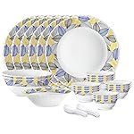 Larah by Borosil Silk Series Kora Opalware Dinner Set | 27 Pieces for Family of 6 | Microwave & Dishwasher Safe | Bone-Ash Free | Crockery Set for Dining & Gifting | Plates & Bowls | Leaf Pattern