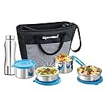 SignoraWare Office Stainless Steel Lunch Box with Bottle | Airtight & Leakproof | Durable | Perfect for Office, School & Outdoor Use (500mlx2 + 380mlx2 + 750ml | Setof5 | TBlue)