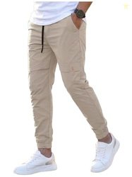 ANNI Designer Men Cotton Solid Cargo Pant (Piruz Beige-an_L_Beige_Larg