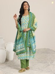 Gerua By Libas Green Abstract Printed Sequinned Straight Kurta With Tr