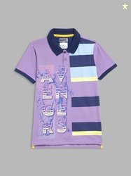 Blue Giraffe Boys Purple Avengers Printed Polo Collar T-shirt