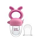 BeeBaby Soft Silicone Nibbler with Extra Mesh for Babies, Baby Fruit & Food Feeder, Anti Choking Fruit Pacifier, Teether for Infant, 100% BPA Free, 3 Months+ (Chewy – Pink)