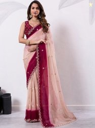 Kandora Embellished Embroidered Pure Chiffon Heavy Work Saree