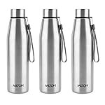 MILTON Drift 1000 Stainless Steel Water Bottle 950 ml, Set of 3, Single Walled, ISI Certified I Leak Proof Lid, Rust Proof I For School, Office, Gym I Silver