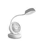 Goldmedal Twiz 100 mm Mini Portable Fan| Desk Mounted| Type-C USB-Powered Rechargeable Battery with 8-9 Hours Backup| 3-Light Brightness Setting| Personal Fan for Home & Office | Easy to Carry (White)