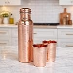 Copper Water Bottle with 2 Glass | 1 Liter Leak Proof Reusable Copper Drinking Bottle | Ayurvedic Copper Bottle for Daily Hydration, Home, Office & Travel