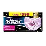 Whisper Super Absorbent Period Panty, 12 M-L Pants, 360 Degree Leakage Protection* for Heavy Flow, Panty like Fit, Full back Coverage, Absorbs Heavy Gushes, Silky Soft, Comfortable Feel