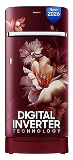 Samsung 189 L, 5 Star, Digital Inverter, Direct-Cool Single Door Refrigerator (RR21H2H25RZ/HL, Midnight Blossom Red, Base Stand Drawer, Single Touch Defrost, 2026 Model)