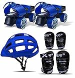 jaspo Unisex Marshal Trainers Adjustable Inline_Skate_Wheel Roller Skates Combo (Skates + Helmet + Knee Guards & Elbow Guards) – for Age Groups 6 to 14 Years | Academy & School Level Skating, Blue