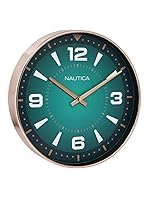 Nautica Modern Wall Clock for Hall with Quartz Silent Sweep Technology | 1pc – 12 Inch(ABS) | Wall Clock for Bed Room, Home, Office, Kitchen & Living Room | Glossy Rim- Teal/Rose Gold