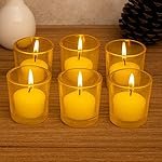 Pure Source India Votive Glassâ Pack of 6 | Decorative Tealight Holders with One Tea Light Candles for Home DÃ©cor, Diwali Decoration, Weeding Decor & Festive Lighting (Yellow)