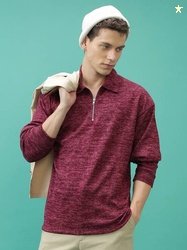 HIGHLANDER Men Solid Collared Neck Maroon Sweater