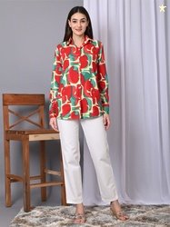 VYMO Women Relaxed Fit Spread Collar Abstract Printed Casual Shirt