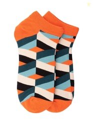 The Tie Hub Men Orange & Blue Patterned Ankle-Length Socks