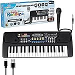 Wembley Kids Piano with Mic – Rechargeable & Portable Electronic Keyboard Musical Toy for Beginners Boys & Girls Ages 3-9 Years with Recording, 37 Keys, 8 Rhythms, 8 Tones, 6 Demos Function – Black