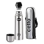 Cello Lifestyle Vacuum Insulated Flask with Thermal Jacket 350 ml | Hot and Cold Water Bottle with Push-down Lid | Double Walled Stainless Steel Bottle for Travel, Home, Office, School | Steel Thermos
