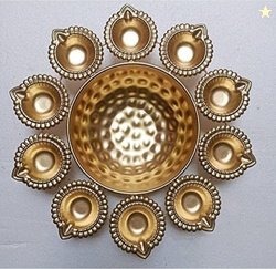 AYEZA HANDICRAFTS 10 inch urli in gold finish Iron Table Diya (He...mo