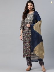 Readiprint Women Navy Blue Floral Printed Kurta Set