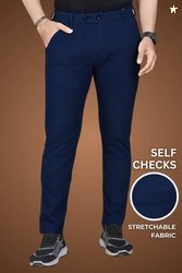 GIBBONTE Men Regular Fit Blue Cotton Blend Trousers