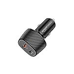Amazon Basics – Car Charger with Dual Output | Fast Charging | Compatible with All Smartphones, Ipad, Tablets, Macbooks | 69W | Black, USB