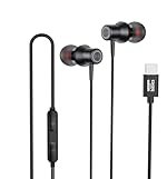 Amazon Basics EP2 in Ear Type C Wired Earphones with Mic, Tangle Free 1.18 Metre Cable, Metallic Design, 10mm Drivers, in Line Mic & Volume Controller (Black)