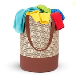 GLUN Round Printed Laundry Bag, Beige & Brown Foldable Waterproof 45 L