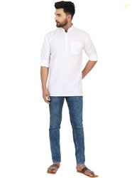 Men's Pure Cotton Solid Kurta Long Sleeves Band Collar Casual Shirt