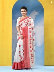 DESH BIDESH Floral Embroidered Pure Cotton Khadi Saree