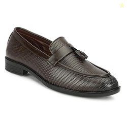 NARKI Men's Black Textured Leather Tassel Loafers  Stylish Slip-On For
