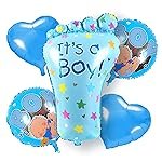 ITAF Set Of 5 Pcs Foil Balloons For Baby Boy Welcome / Baby Shower / First Birthday Decoration / Kids Birthday Party / Latex Balloons -1 Itâs A Boy Foot, 2 Blue Heart Shaped Foil Balloon ,2 Round Printed Baby Boy Foil Balloons