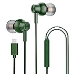 Kratos Tune V6 C Type Earphones Wired, Deep Bass Drivers Earphone, Inline Control Type c Headphones with Mic, Comfort Fit Type c Earphone with Volume Control,Metallic C pin Earphones (Green)