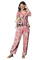 barcino Pink Tropical Front Tie Top With Pants