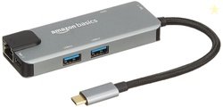 Amazon Basics 6-in-1 USB C Hub Multiport Adapter with LAN Port/HDMI/Ty