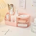 Makeup Organizer Stand Desk Storage Dressing Table Organiser Cosmetic Organizer Box Skin Care Table Bathroom Organiser Makeup Storage Box Makeup Vanity with Transparent Drawer(Pink)
