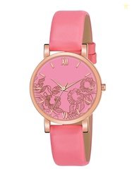 THE SHOPOHOLIC Women Pink Round Dial & Leather Straps Analogue Watch R