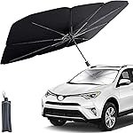 TEKCOOL Alloy Steel Car Sunshade Windshield Cover, Umbrella Windshield Sunshade for Car Front Window Sun Protection & Heat Insulation Foldable Sun Shade Full Cover Sunshade for Most Vehicles, Black