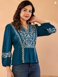 Anouk Rustic Floral Embroidered Crepe Top