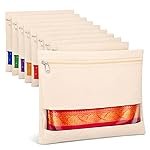 DALUCI Cotton Saree Covers for Storage Pack of 12 Big Size 16Ã14 Inch Saree Bags with Zip Transparent Mesh Window Saree Organizer for Wardrobe Clothes Storage Bags – Beige