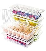 Story@Home Fridge Storage Boxes – Set of 6 | Plastic Kitchen Storage Box, Fridge Storage Containers, Food Storage Container Set with removable Drain Plate & Lid | Storage Box and Organiser | Clear