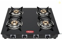 Khaitan Tempered Glass 4 Burner Premium Black Toughened Lpg Gas Cookto