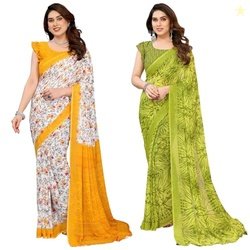 KASHVI SAREES Women's Printed Georgette Saree With Unstitched Blouse P