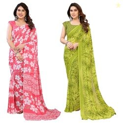 KASHVI SAREES Women's Printed Georgette Saree With Unstitched Blouse P