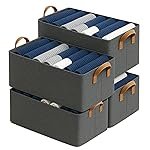 DALUCI 4 Pcs Wardrobe Organizer for Clothes â Foldable Fabric Storage Box with Metal Frame | Storage Basket for Almirah, Cupboard, Jeans & Sweaters (Grey)