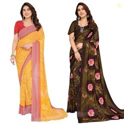 KASHVI SAREES Women's Printed Georgette Saree With Unstitched Blouse P