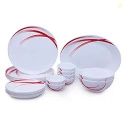 Larah by Borosil - Moon Series, Red Stella 21 Pieces Opalware Dinner S