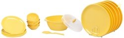Signoraware Round Plastic Dinner Set, 21 Pieces, Lemon Yellow