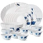 Larah by BOROSIL Fluted Series Ageria Opalware Dinner Set | 27 Piece for Family of 6 | Microwave & Dishwasher Safe | Bone-Ash Free | Crockery Set for Dining & Gifting | Plates & Bowls | White