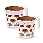 MILTON Duplex Plastic Mug Set of 2, 1.5 L Each | Lightweight & Unbreakable Bath Mug with Easy Grip Handle | Classy Design I Ideal for Bathing, Kitchen & Utility Use, Brown