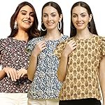 Pinkmint Women’s Printed Combo Tops ll Regular Fit Ruffle Trim Petal Sleeve ll Fancy Girls Top (Pack of 3)