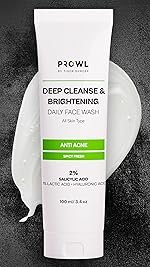 PROWL by Tiger Shroff Facewash 2% Salicylic Acid | Anti Acne For Dry Combination Oily & Acne Prone Man Skin Care with 1% Lactic Acid, Hyaluronic Acid | Exfoliating Brightening Cleanser Face Wash For Men | 100ml